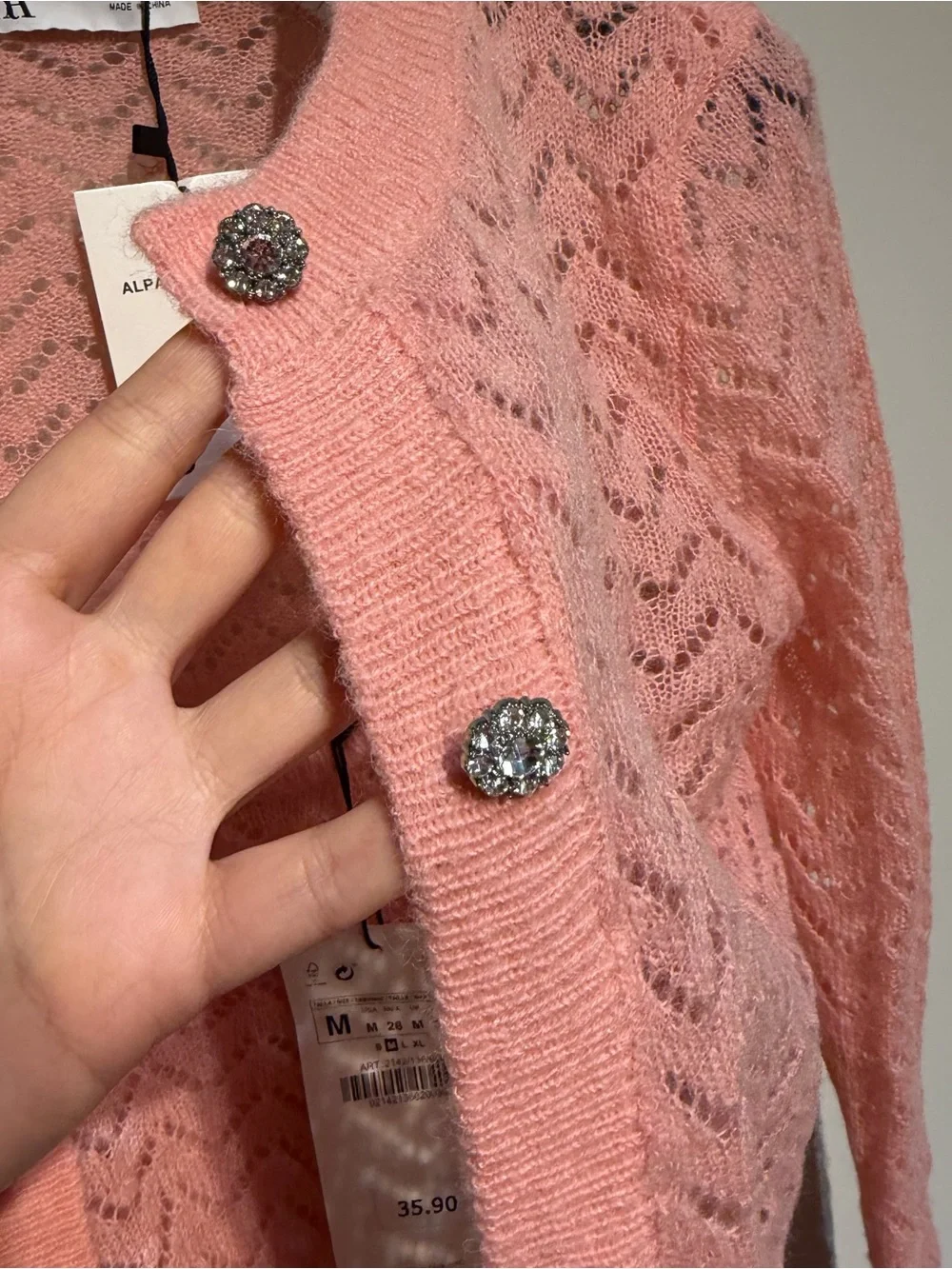 Zara Women’s Pink Alpaca Blend Openwork Cardigan Sweater + Top set - Picture 3 of 5